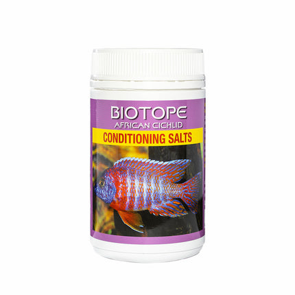 Biotope African Cichlid Conditioning Salts mineral GH water conditioner for Malawi, Tanganyika, and Victoria African cichlid aquariums.