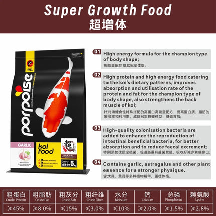 Porpoise premium koi food for growth and color enhancement
High quality koi fish food with spirulina and probiotics
Porpoise koi food for healthy growth and body development
Koi pellet food with fish meal and krill meal ingredients
Premium koi diet for vibrant colors and improved health
Porpoise koi feed with vitamins minerals and probiotics
Advanced koi food formula for liver health and muscle growth
Complete nutrition koi food for pond fish care